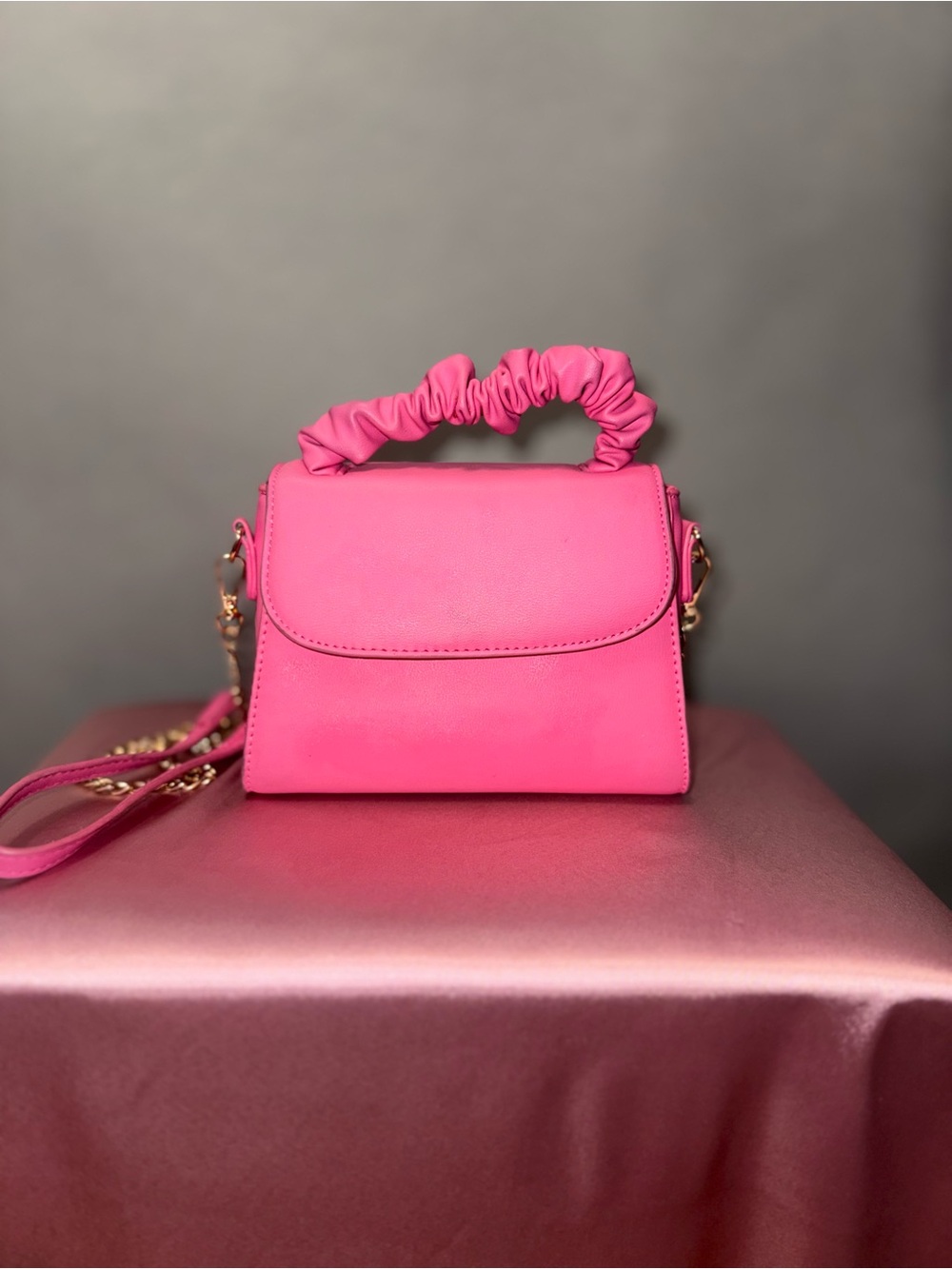 Women's Hot Pink Scrunch Handle Crossbody Bag